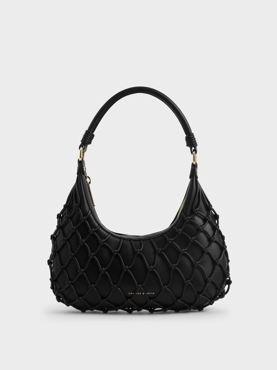 

Netted Leather Shoulder Bag, Black