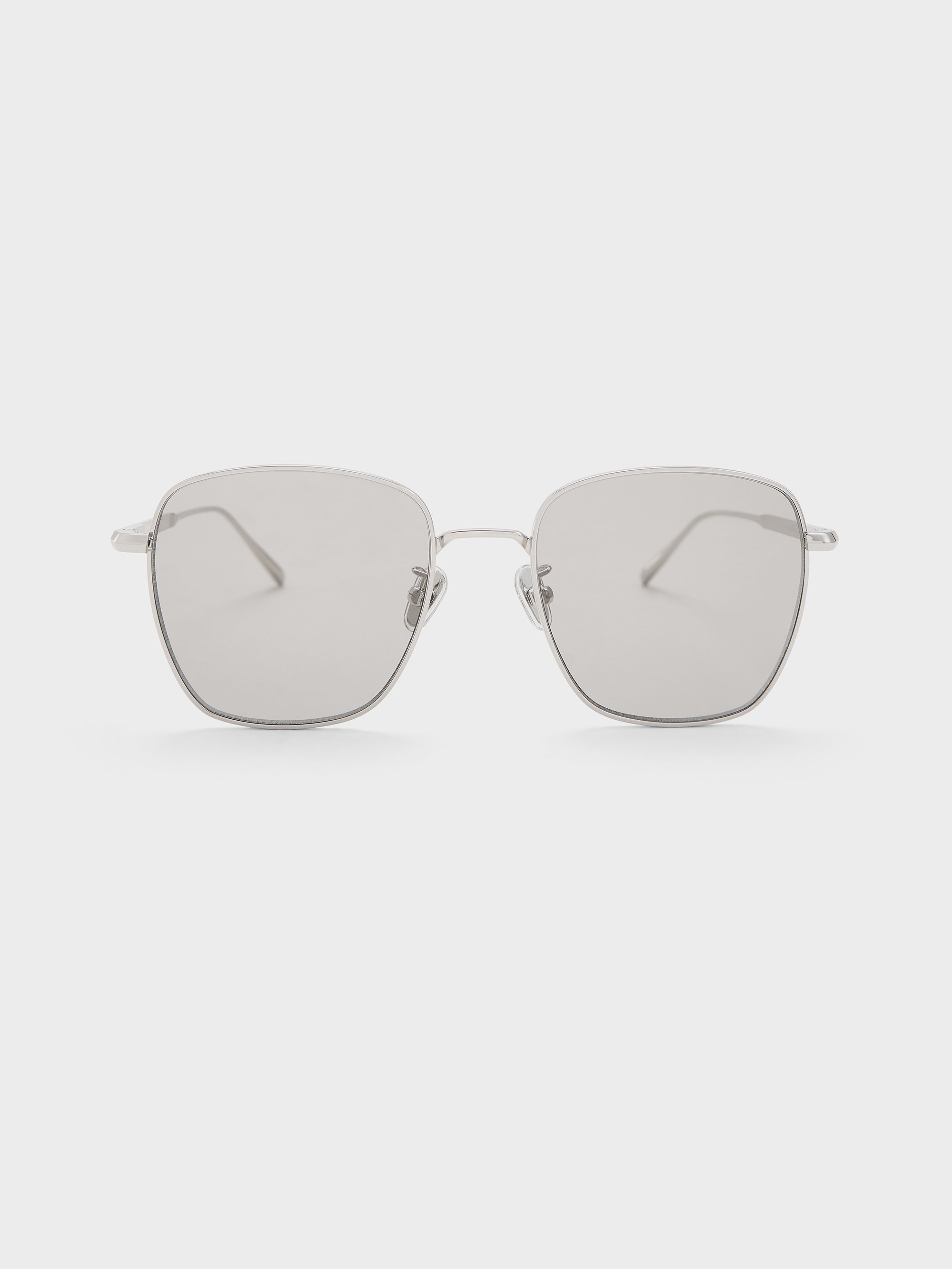 Charles & Keith - Delta Metallic-rim Square Sunglasses In Silver