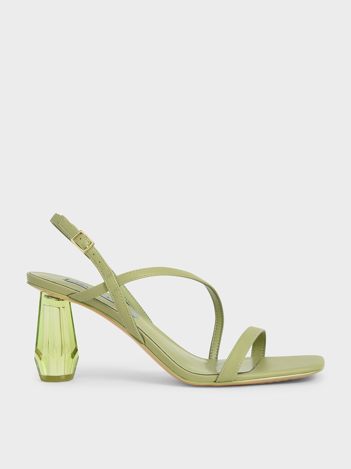 

See-Through Sculptural Heel Sandals, Sage green