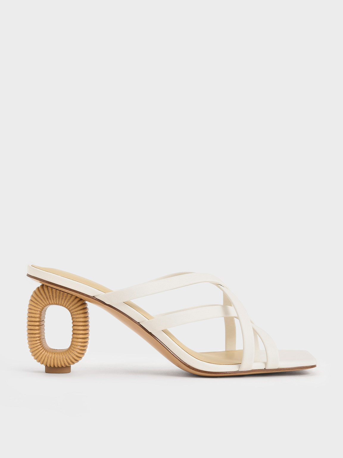 Shop Charles & Keith - Sculptural-heel Strappy Mules In White
