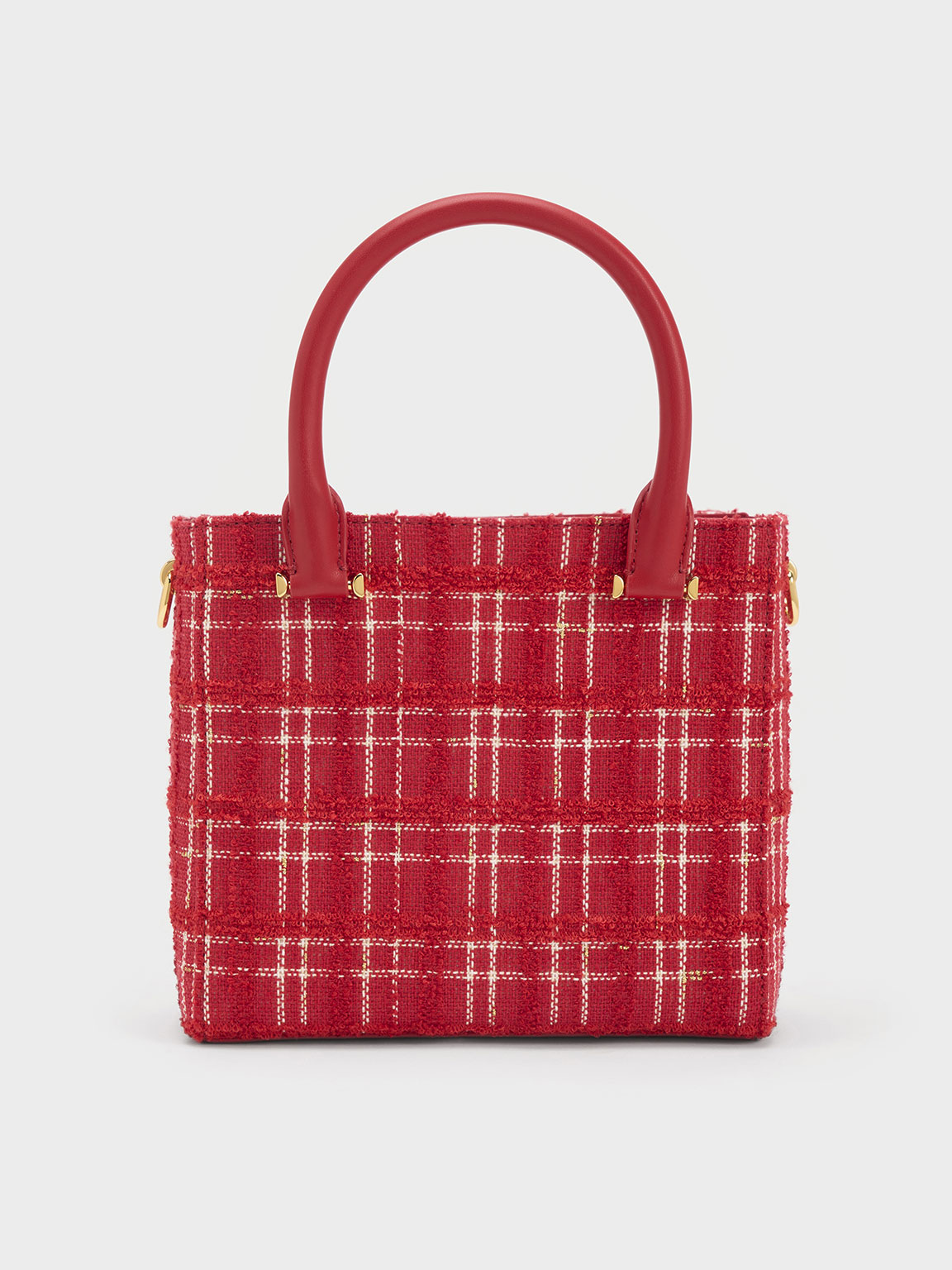 Charles & Keith Georgette Tweed Square Tote Bag In Red