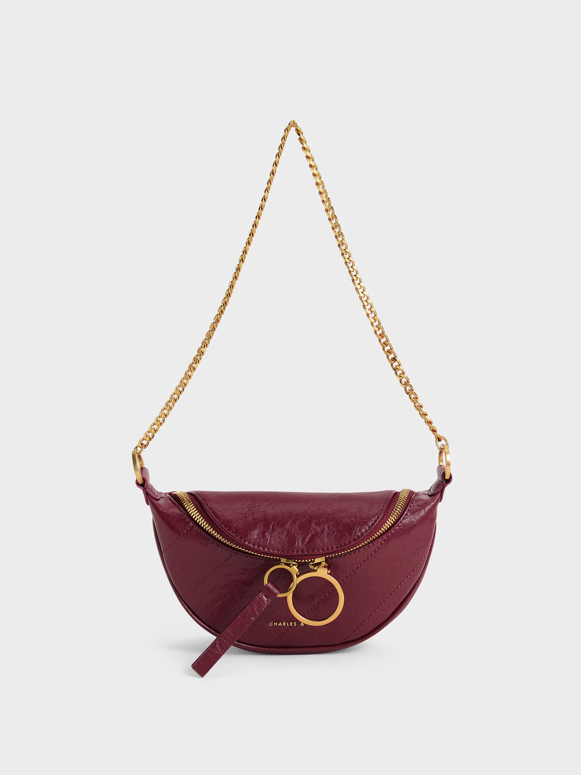 

Wrinkled-Effect Half-Moon Crossbody Bag, Burgundy