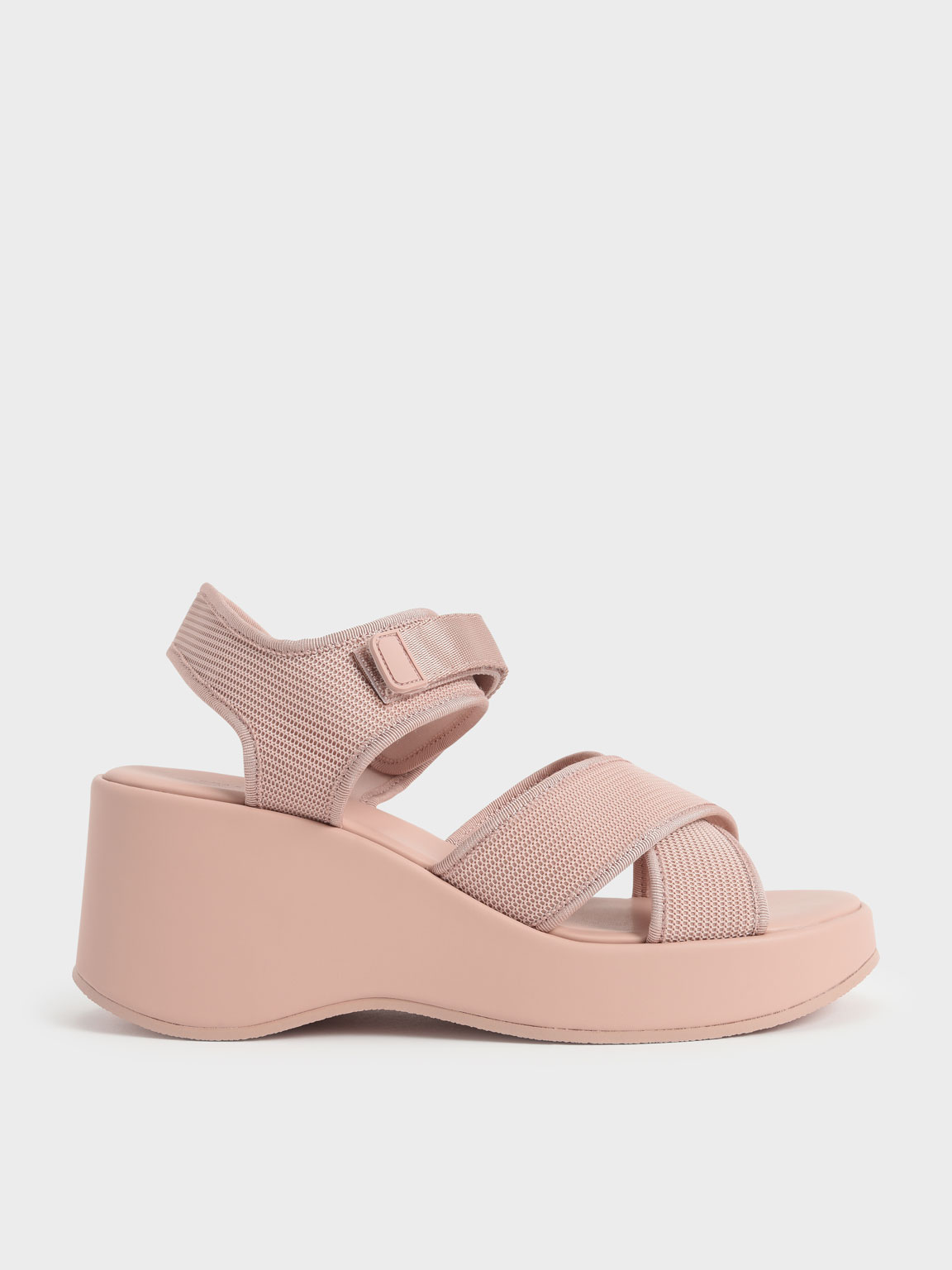 

Mesh & Grosgrain Platform Wedges, Beige