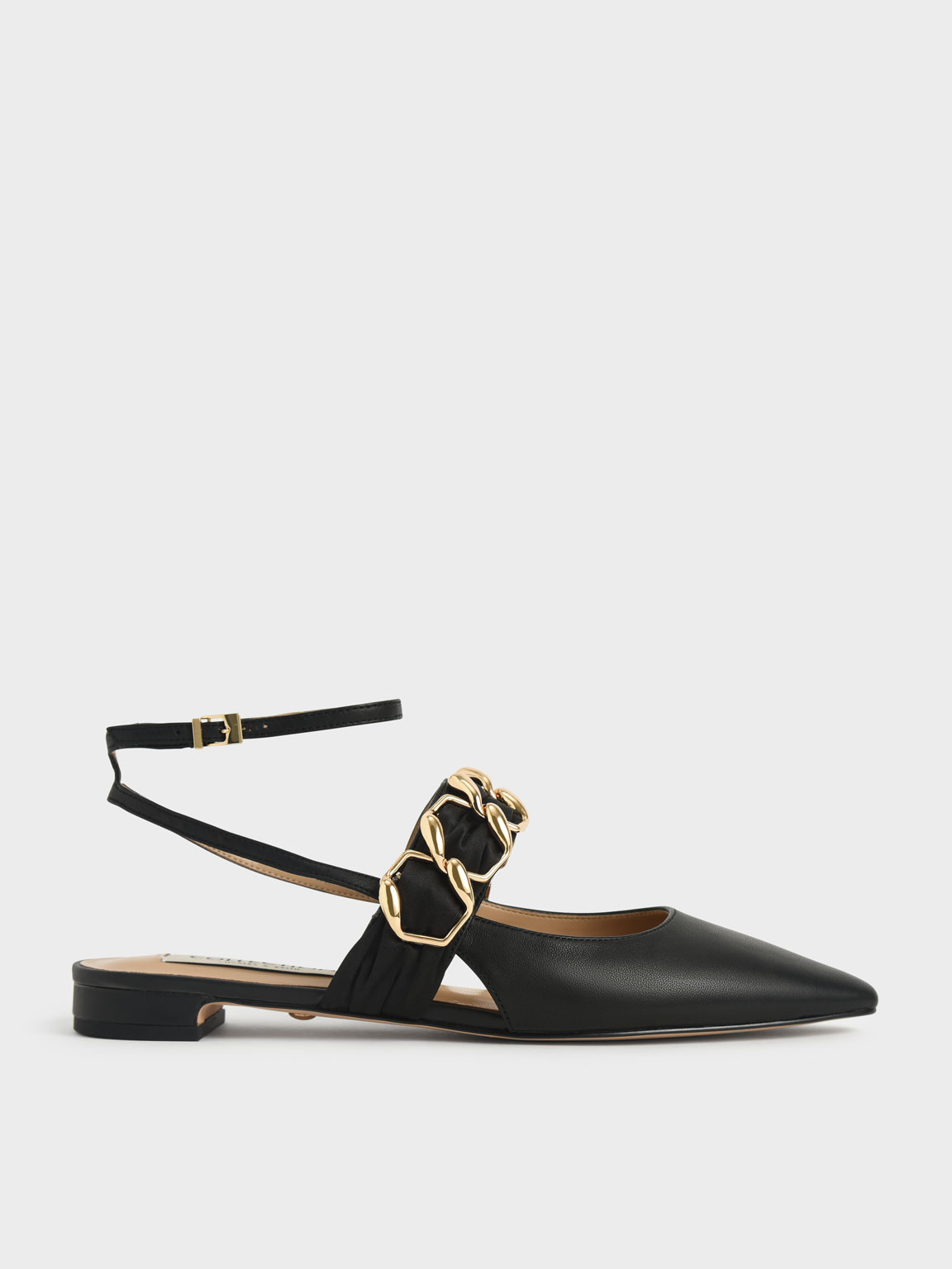

Satin Scarf Leather Ballet Pumps, Black