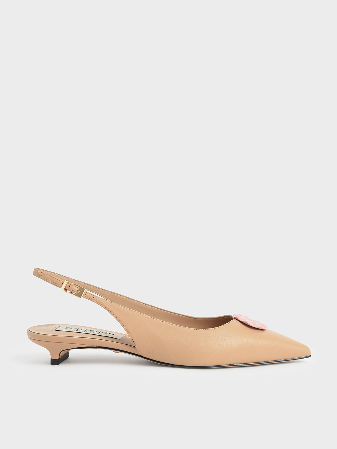

Leather Embellished Slingback Ballerinas, Nude