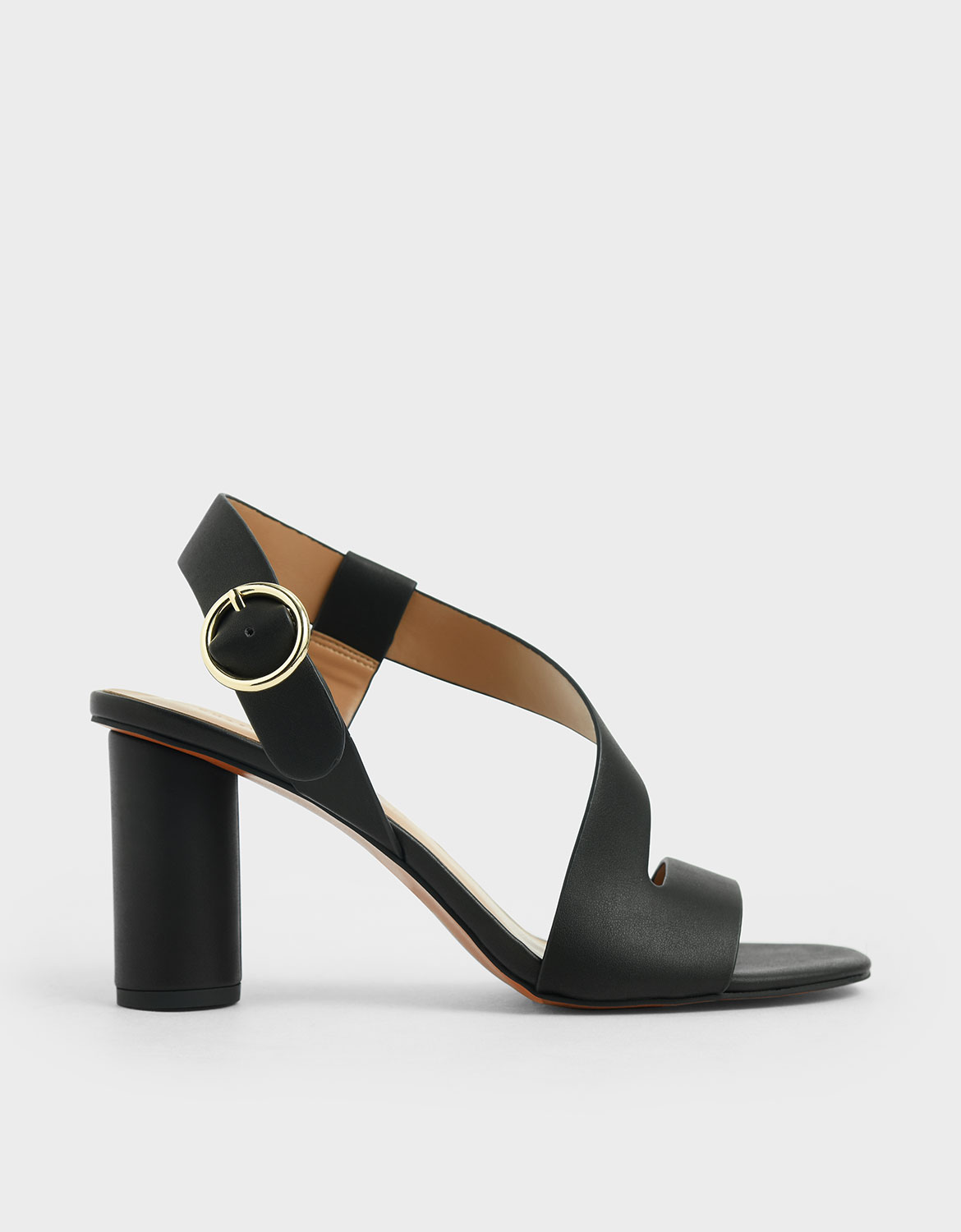 

Asymmetric Strap Heeled Sandals, Black