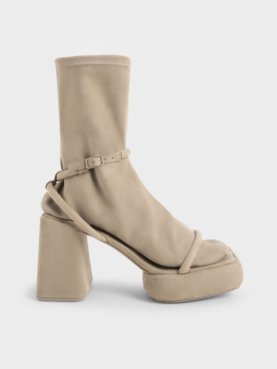 Charles & Keith Lucile Textured Platform Calf Boots In Beige