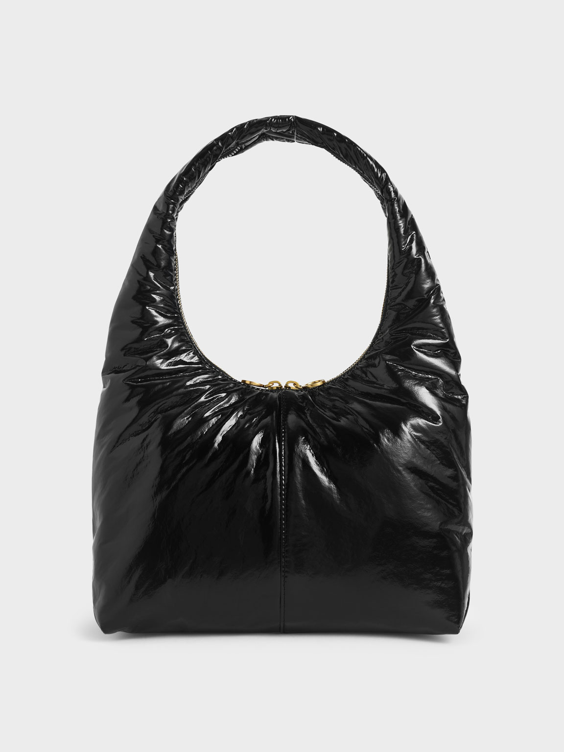 

Wrinkled-Effect Large Hobo Bag, Black