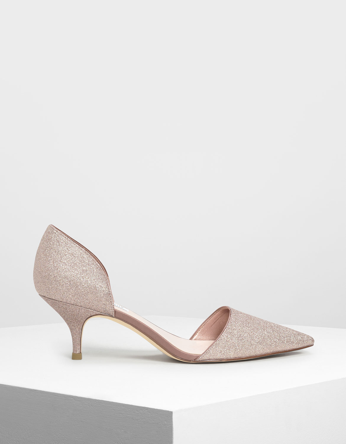 

D'Orsay Glitter Fabric Kitten Heel Pumps