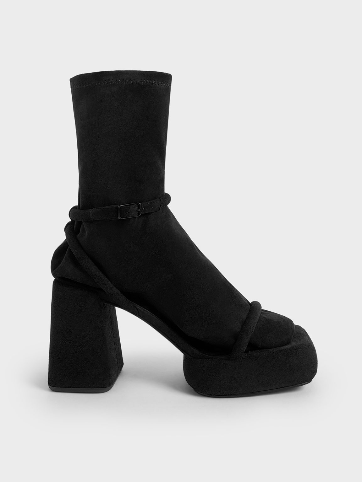 Charles & Keith Lucile Textured Platform Calf Boots In Black Textured