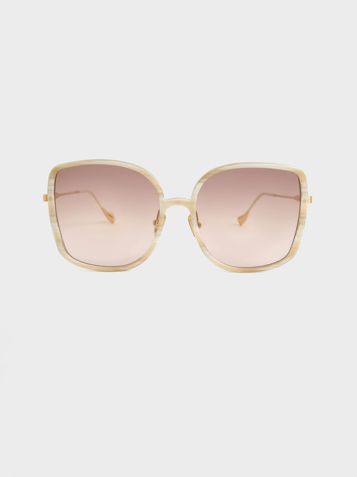 Charles & Keith Recycled Acetate Oversized Square Sunglasses In Cream
