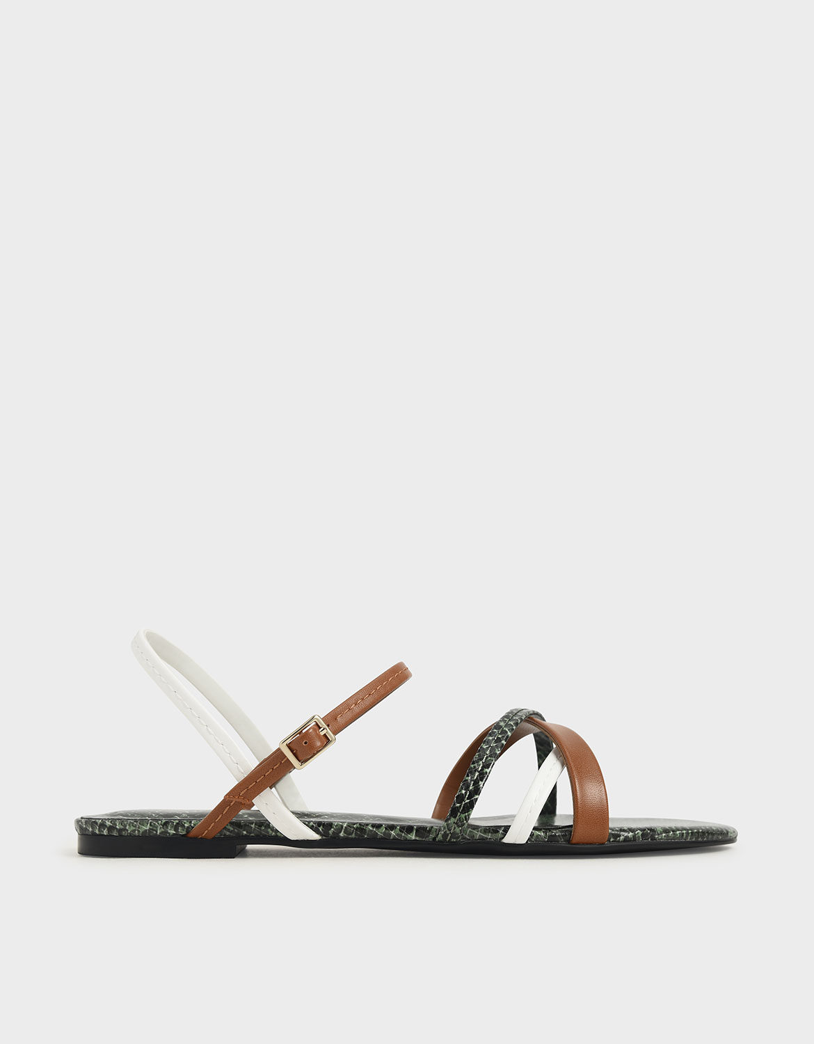 

Snake Print Criss-Cross Ankle Strap Flats, Multi