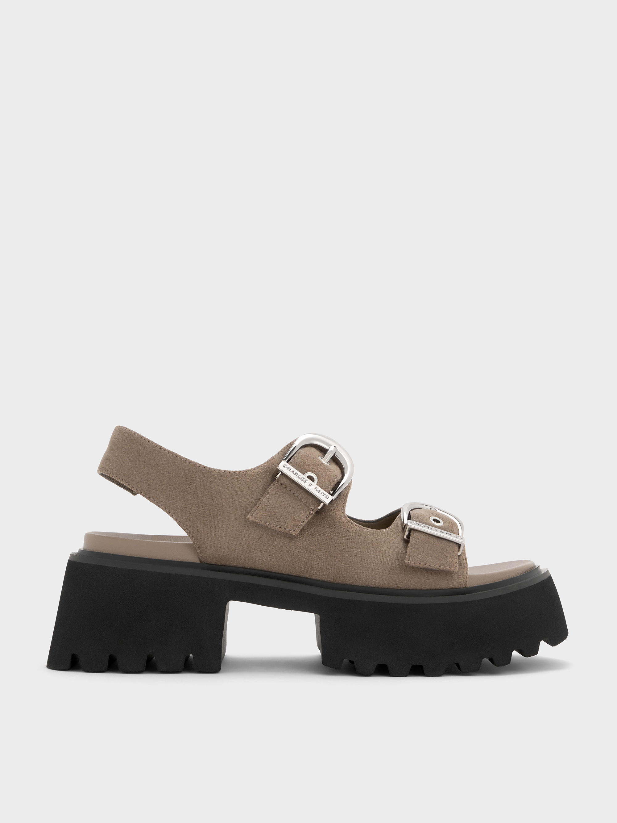 Charles & Keith - Nadine Faux Suede Slingback Platform Sandals In Brown