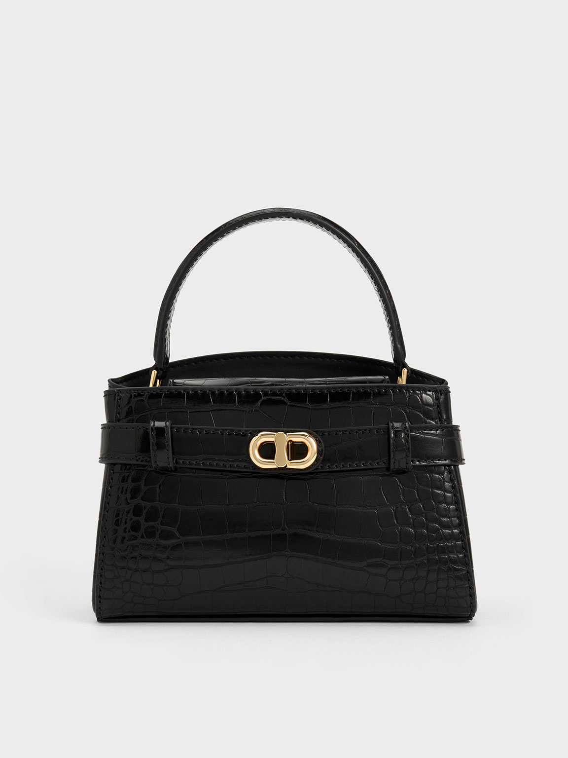 Black Aubrielle Croc-Effect Top Handle Bag