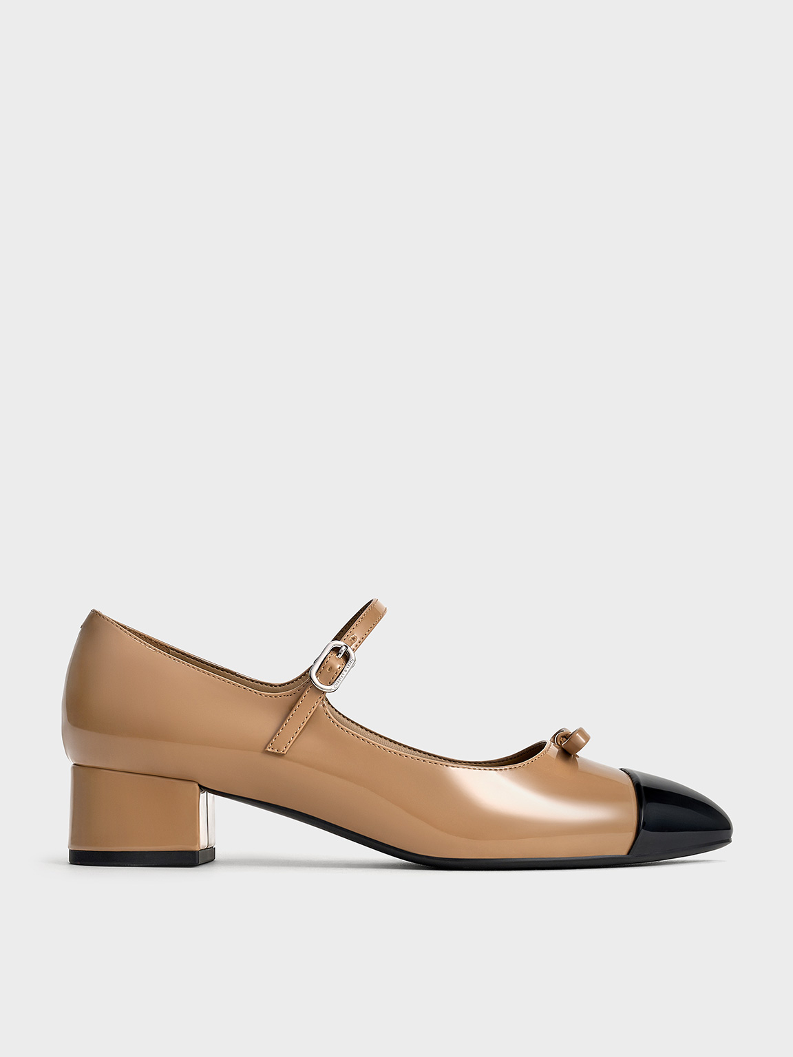 Charles & Keith - Patent Bow Cap-Toe Mary Jane Pumps