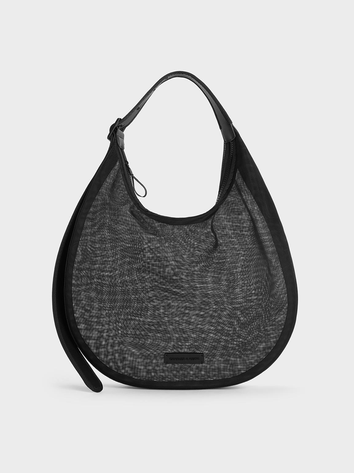 Charles & Keith - Mesh Crescent Hobo Bag In Jet Black