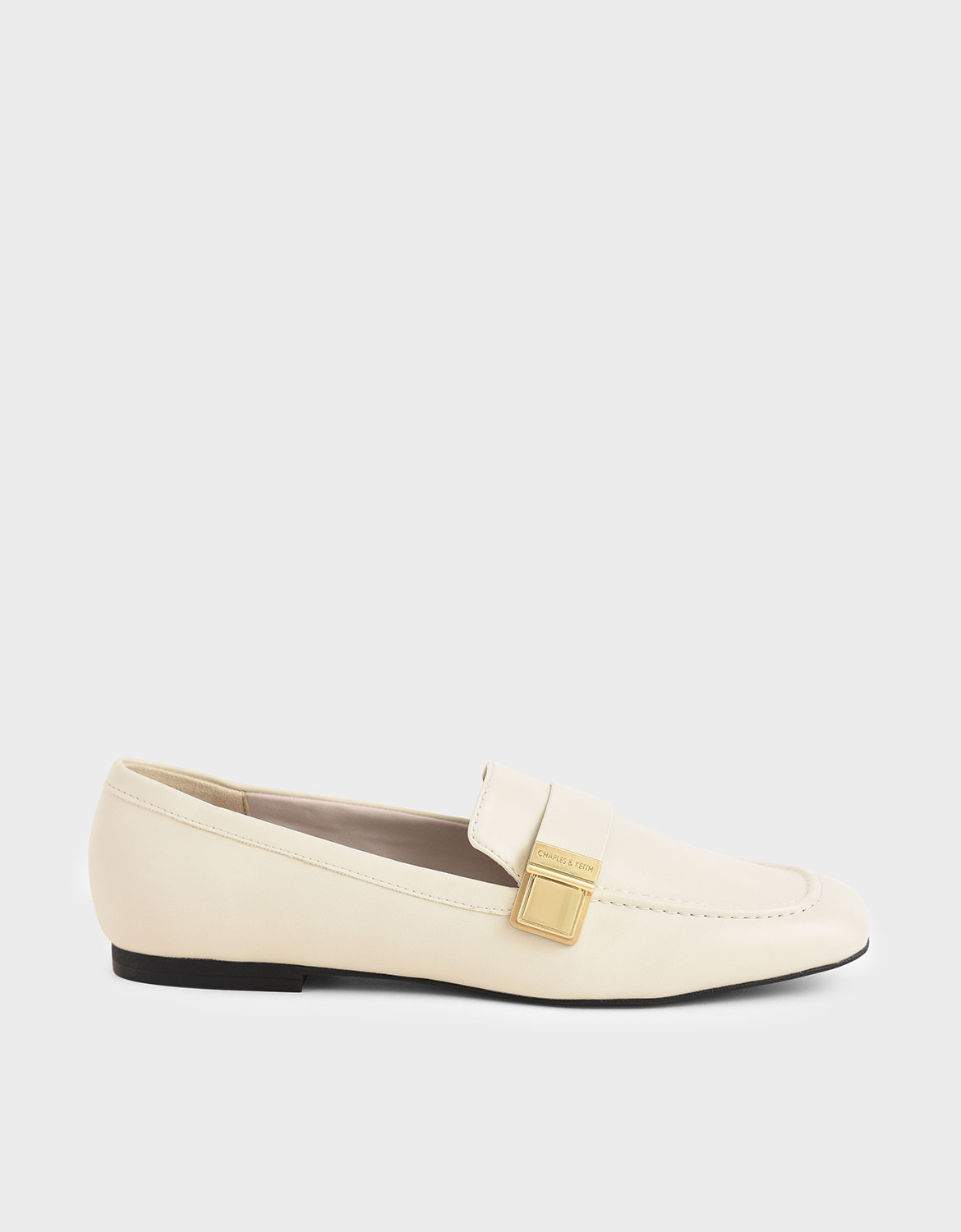 

Metallic Buckle Penny Loafers, Chalk
