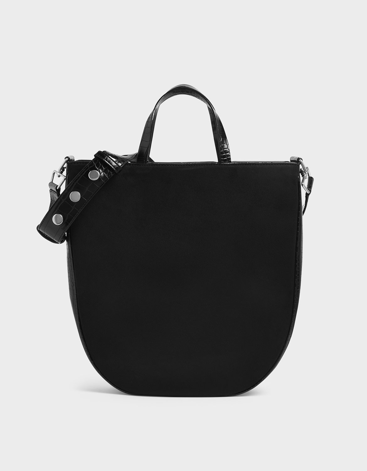 

Textured U-Shaped Tote Bag, Black