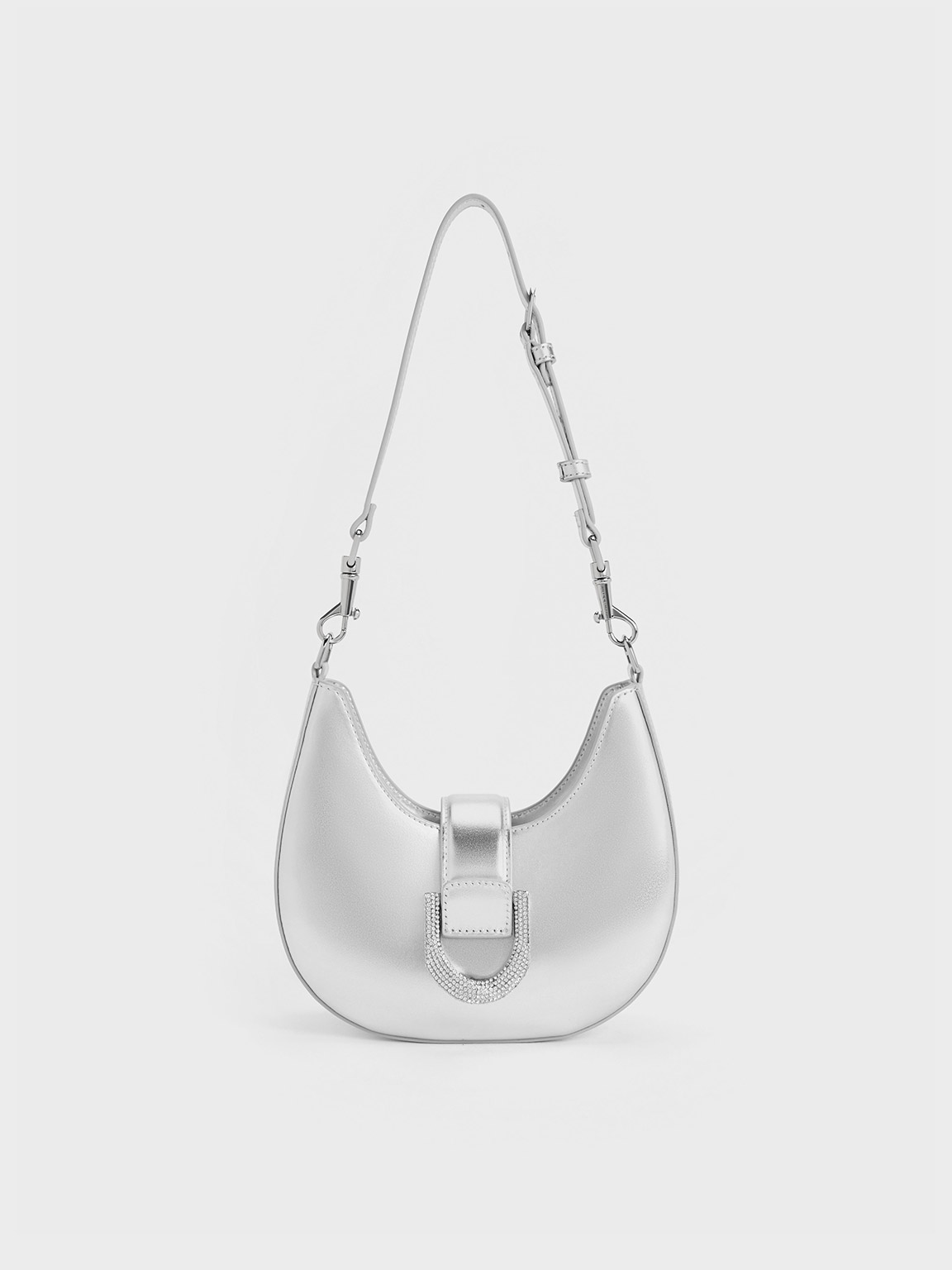 Gabine Metallic Leather Gem-Embellished Hobo Bag