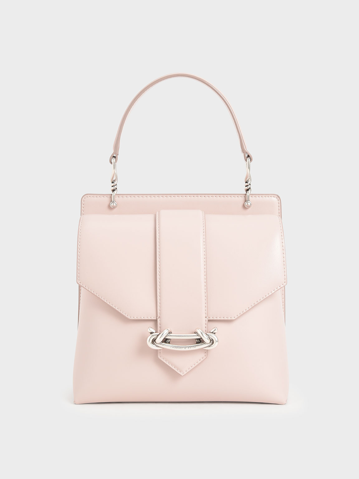 

Metallic Accent Top Handle Bag, Light pink