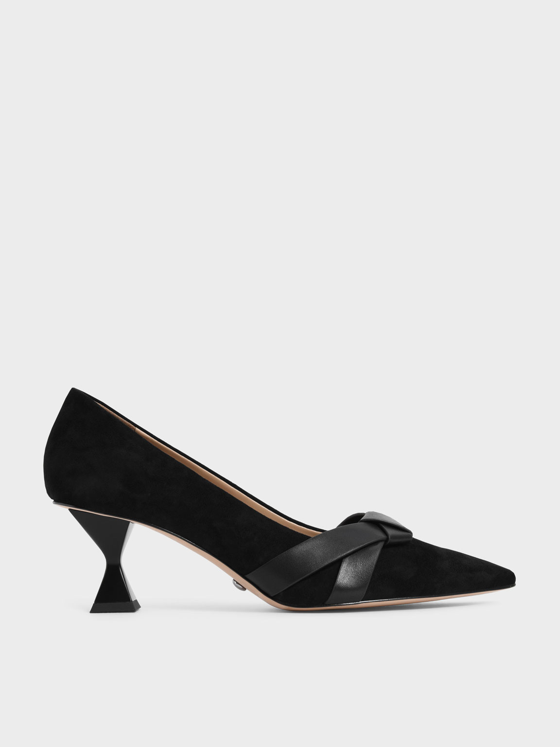 

Leather & Kid Suede Knotted Bow Sculptural Heel Pumps, Black