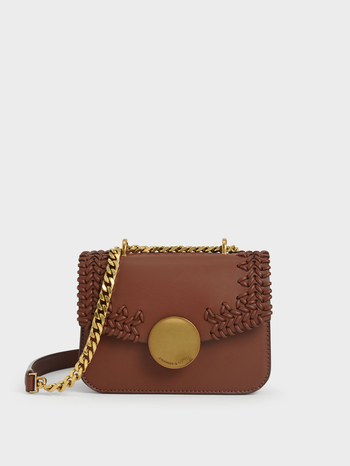 

Woven Double Chain Handle Bag, Chocolate