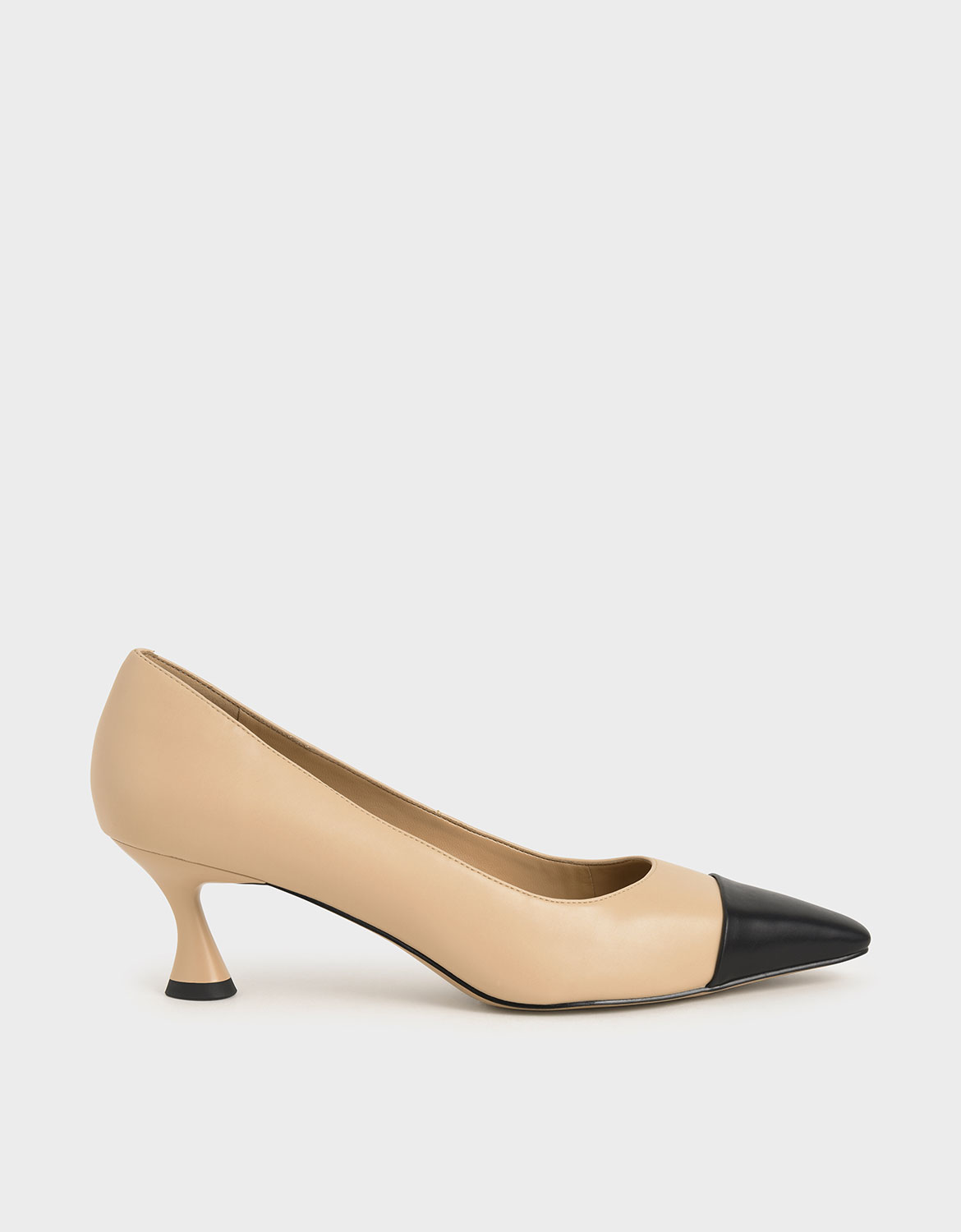 

Spool Heel Toe Cap Pumps, Nude