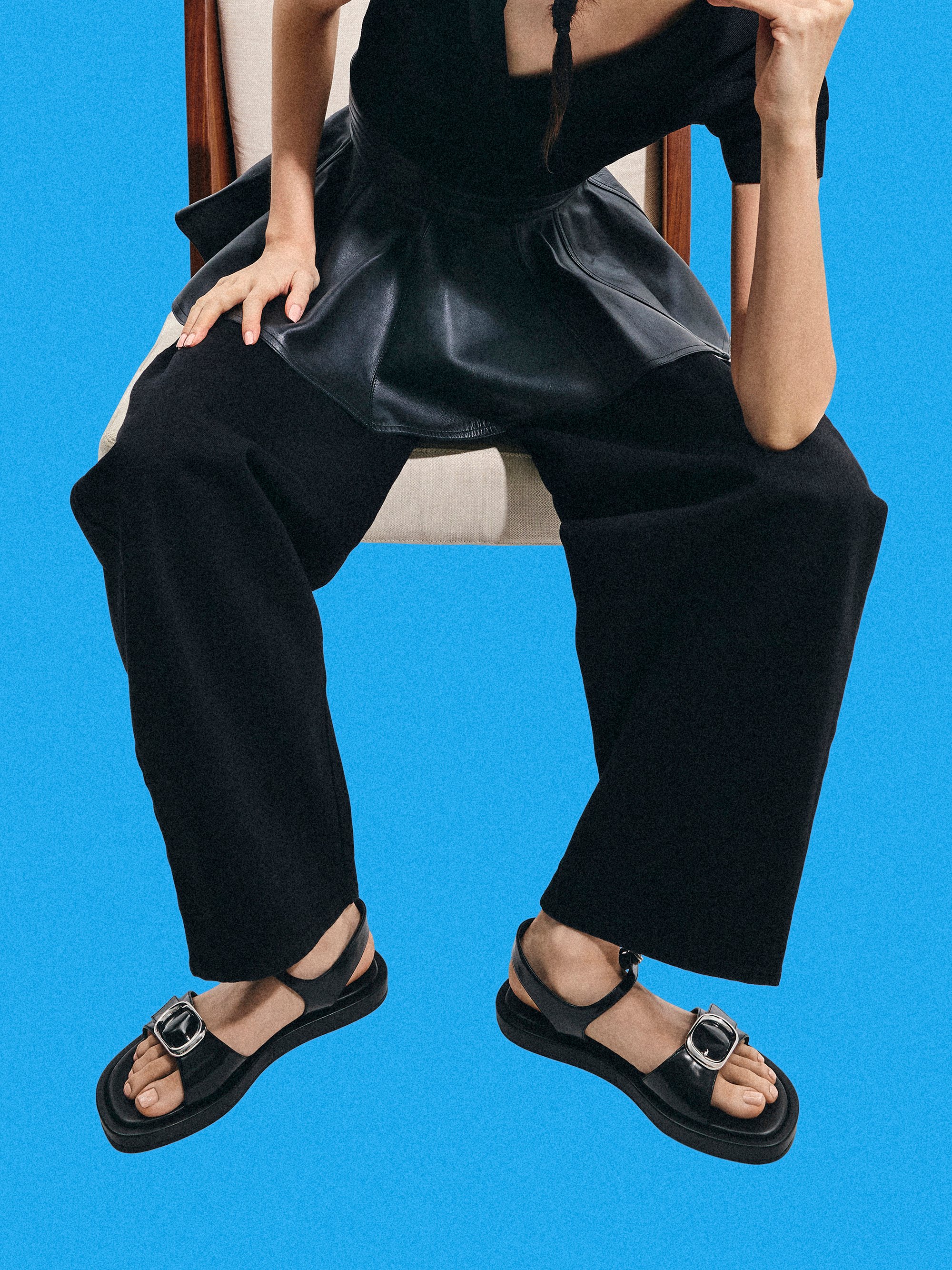 Buckled Slingback Sandals, Black Box, hi-res