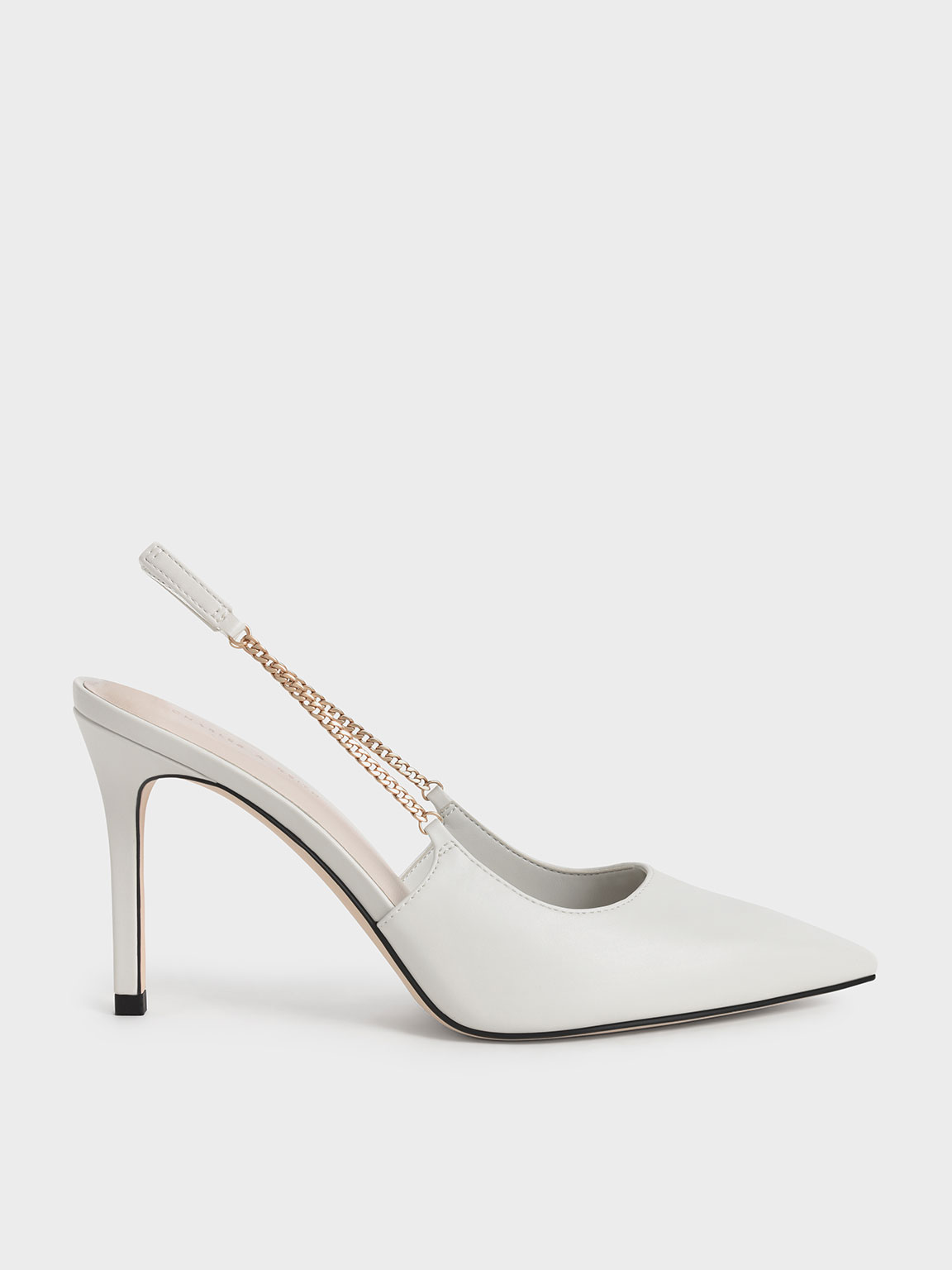 Chalk Chain-Link Slingback Stiletto Pumps - CHARLES & KEITH UK