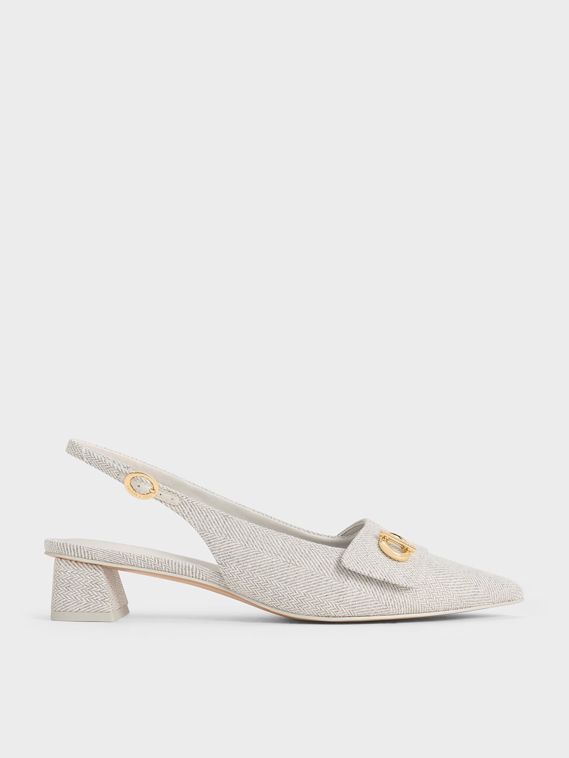 Light Grey Marley Tweed Slingback Pumps - CHARLES & KEITH UK