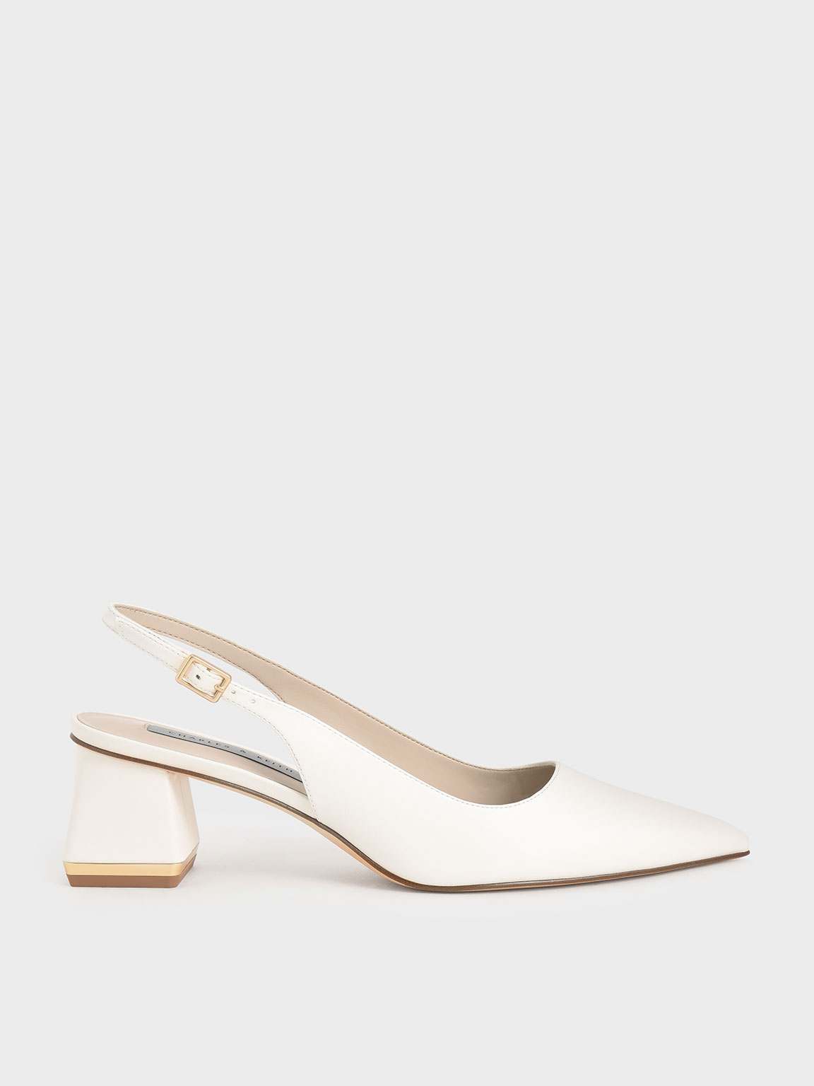 Cream Metallic Accent Slingback Court Shoes - CHARLES & KEITH UK