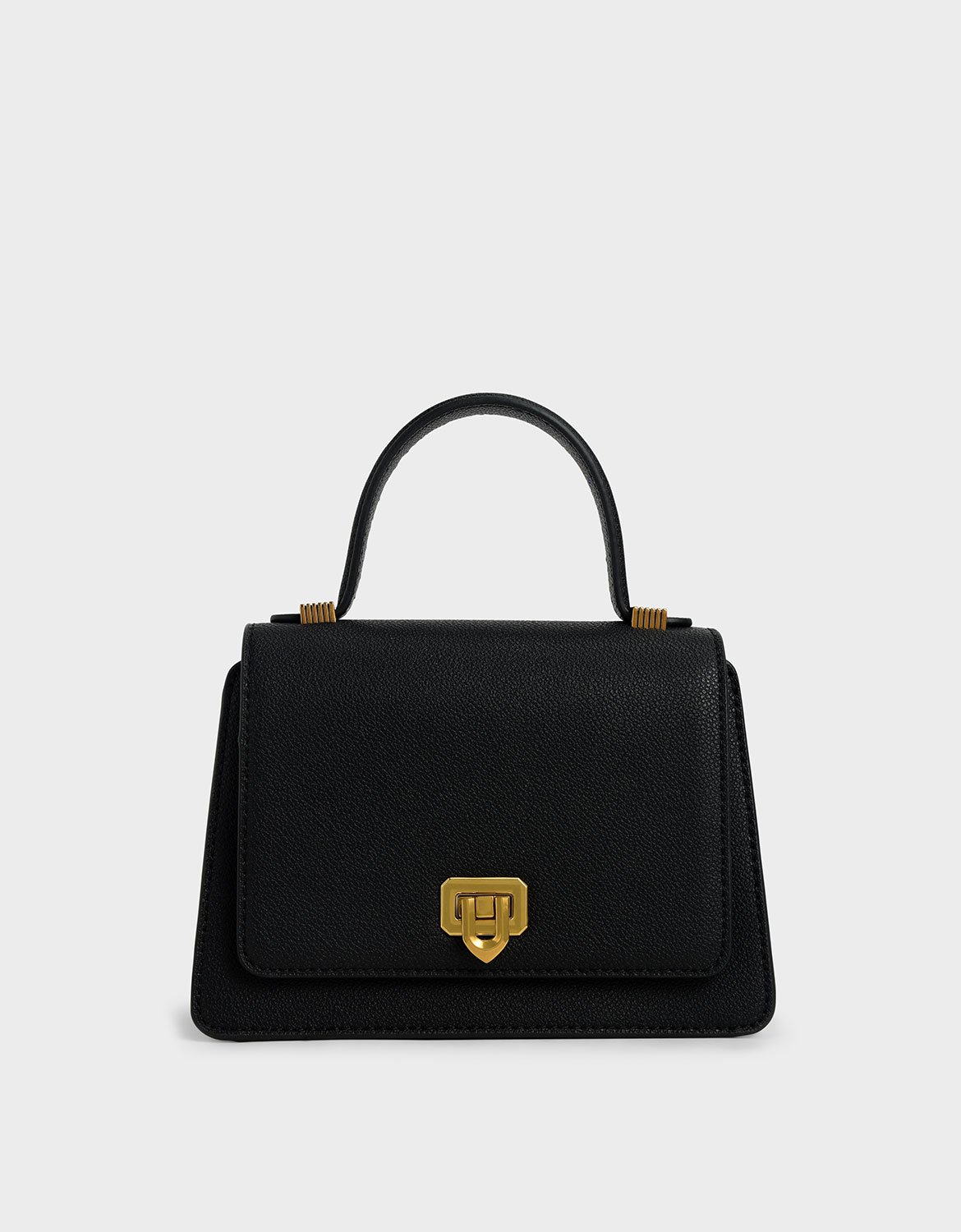 

Metallic Push-Lock Top Handle Bag, Black