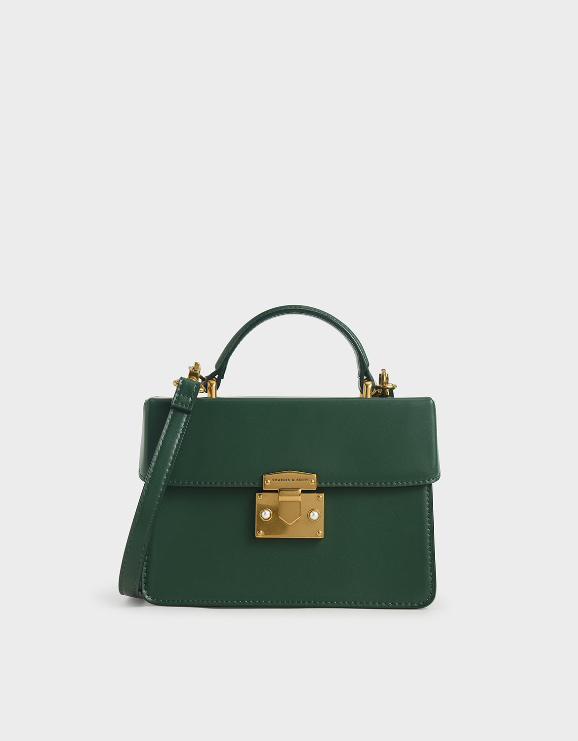 

Metallic Push-Lock Handbag, Green