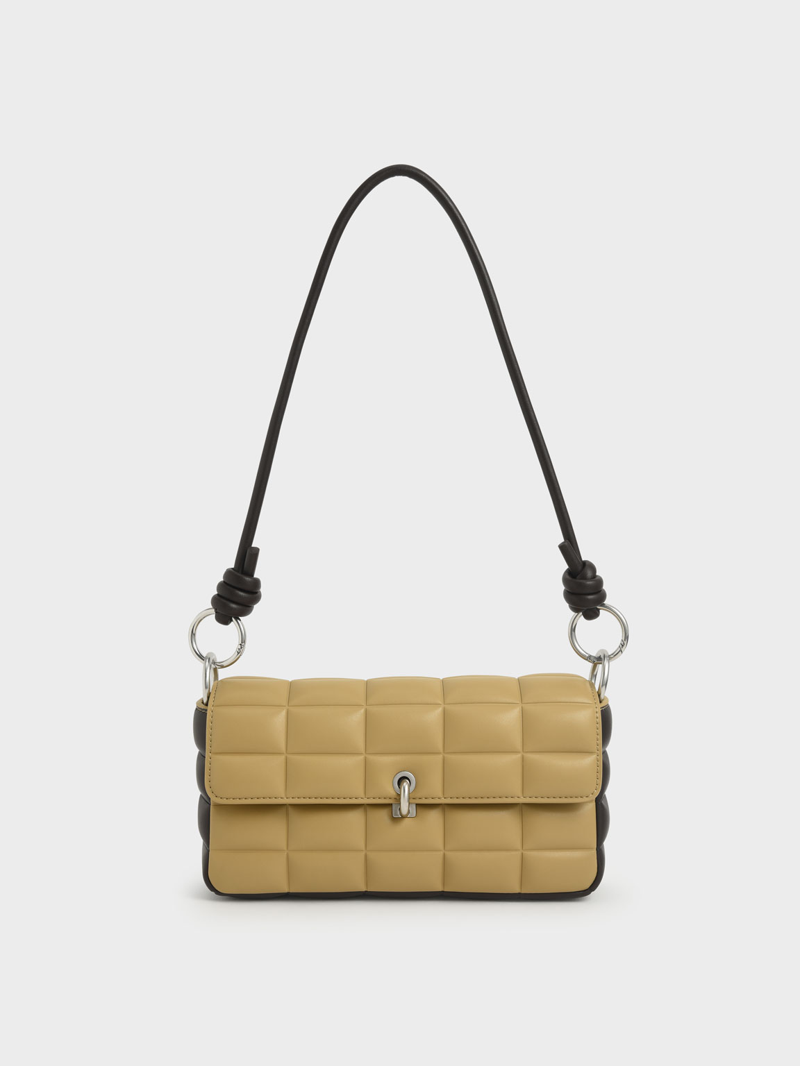 

Chunky Chain Handle Quilted Shoulder Bag, Sand
