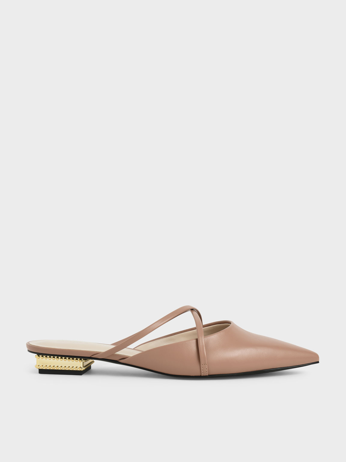 

Pointed Toe Cross Strap Mules, Camel
