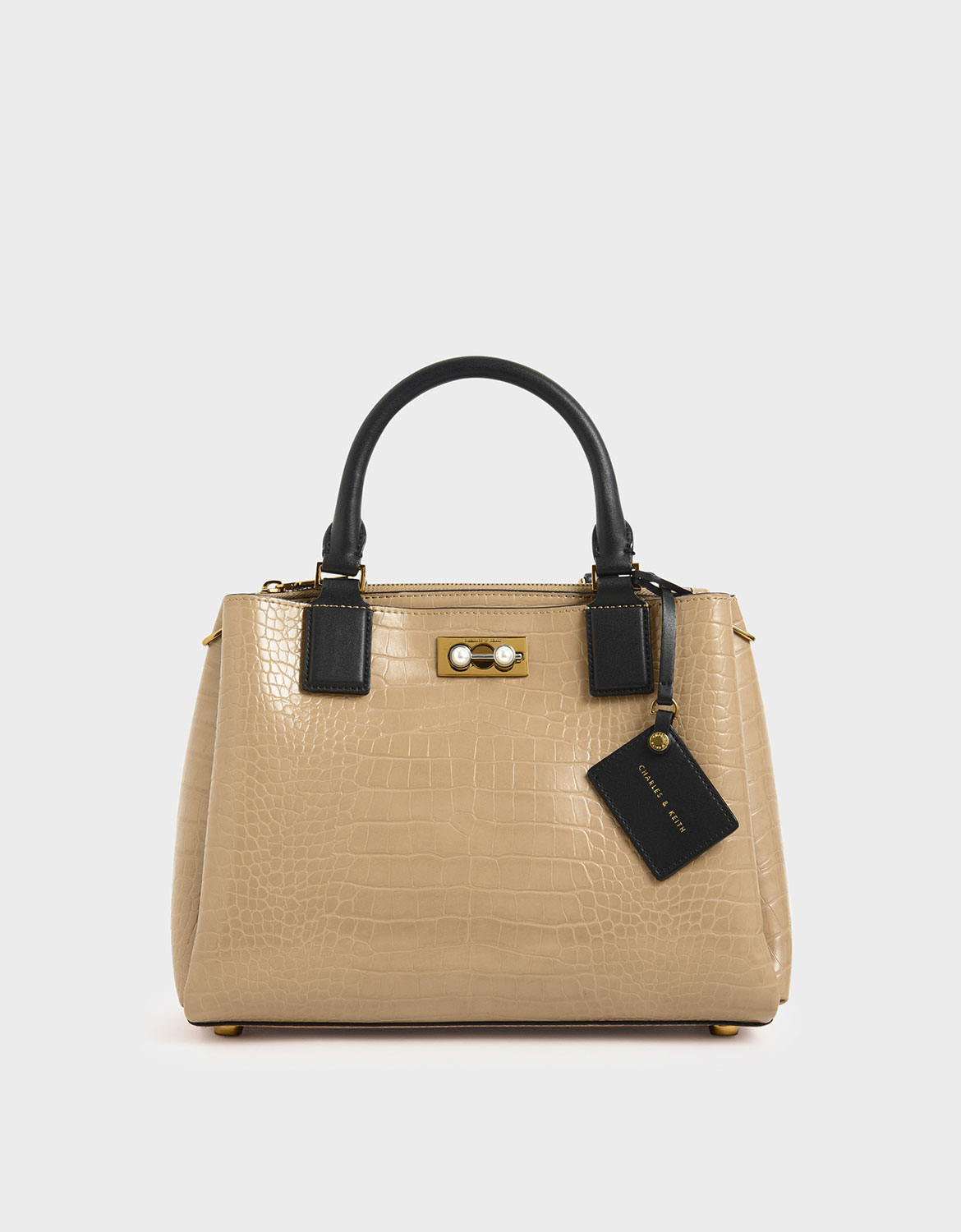 

Croc-Effect Large Structured Bag, Beige