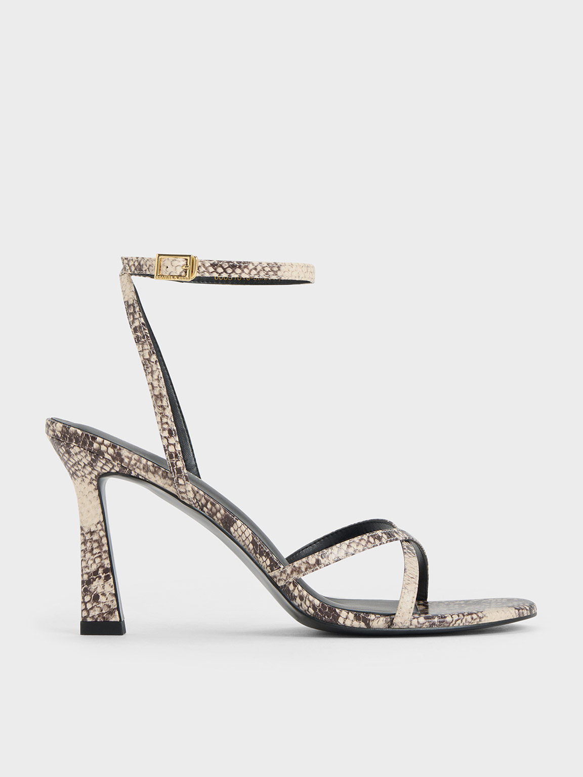 Charles & Keith Snake-print Crossover-strap Heeled Sandals In Animal Print Natural
