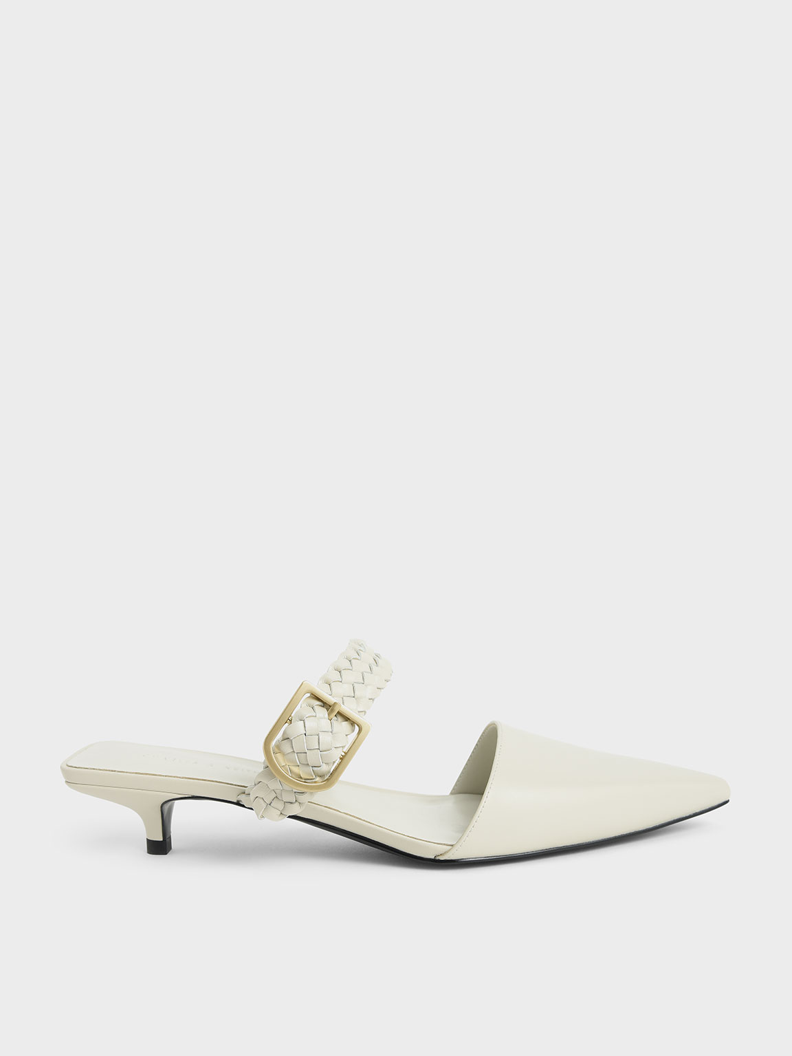 

Woven Buckle Strap Mules, Chalk