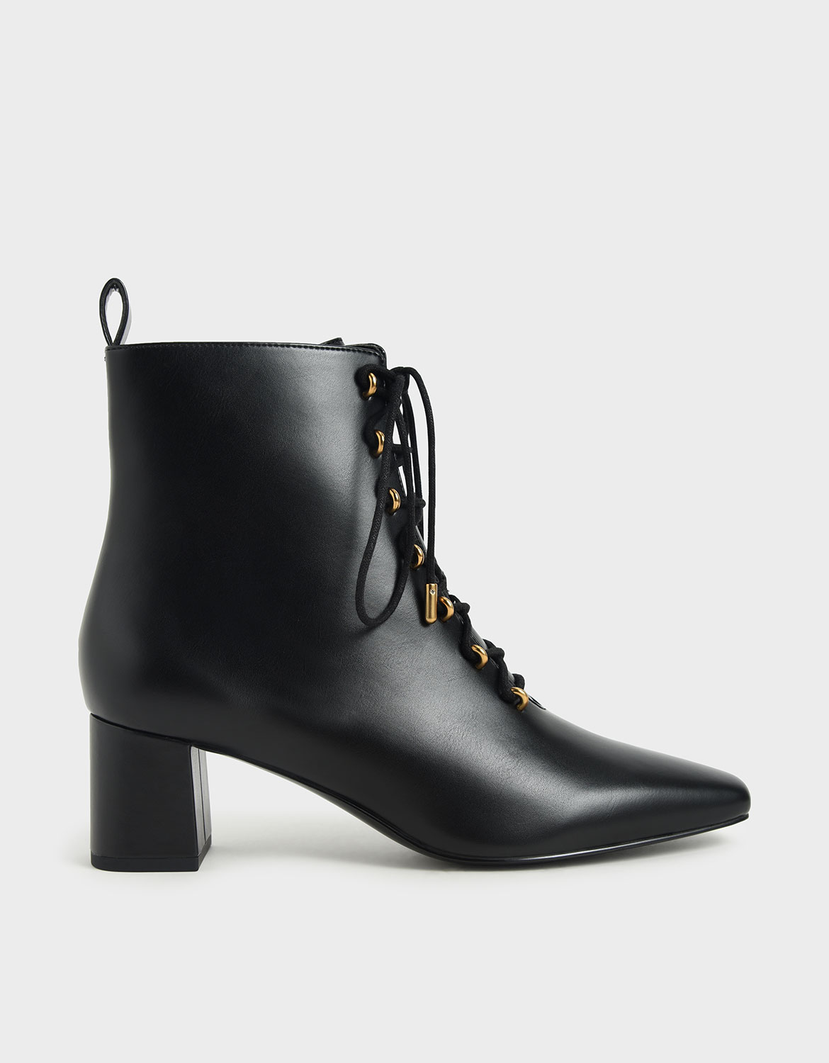 

Metallic Lace-Up Ankle Boots, Black