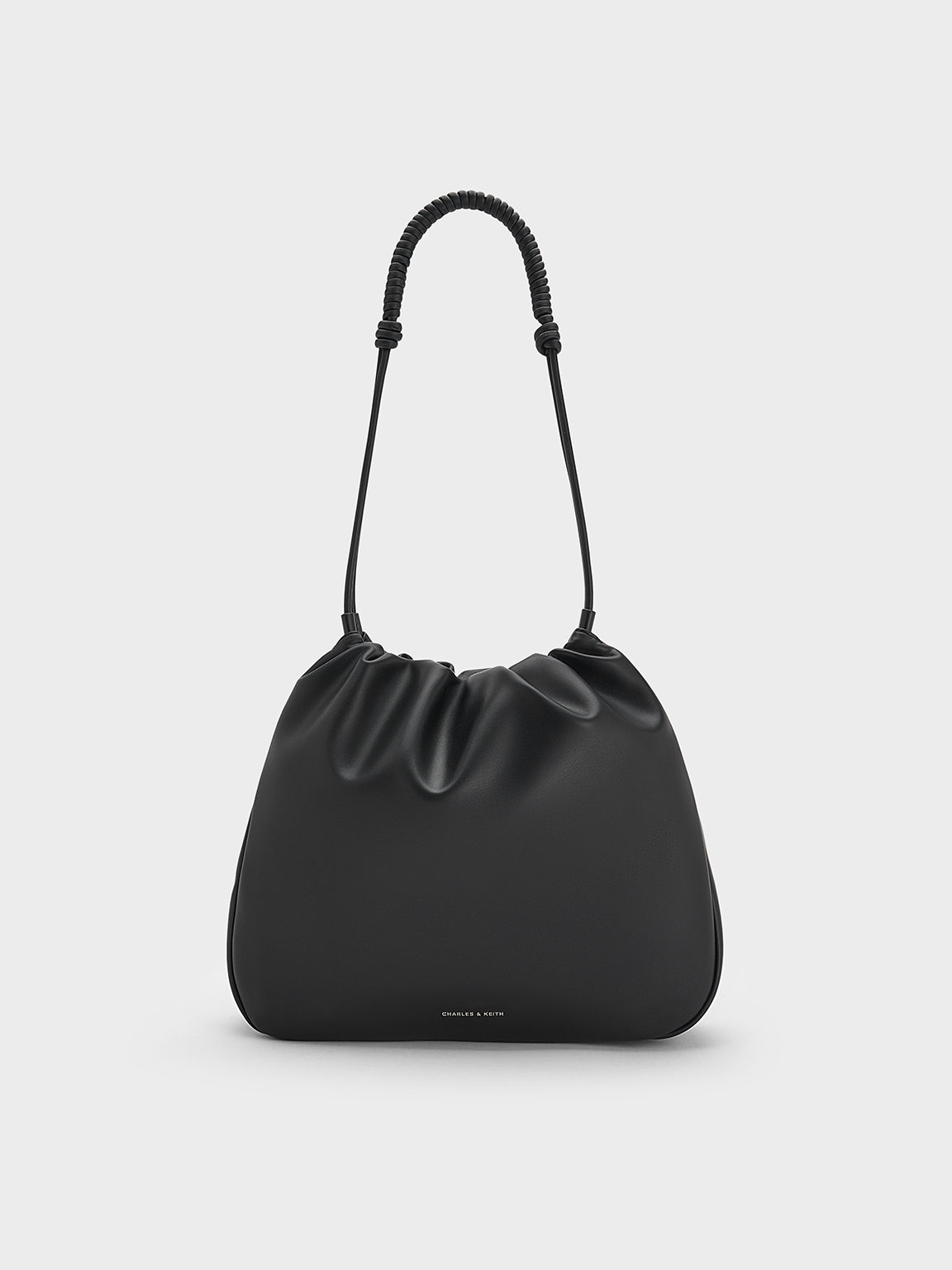 Charles & Keith - Lorelai Ruched Knotted-strap Hobo Bag In Noir