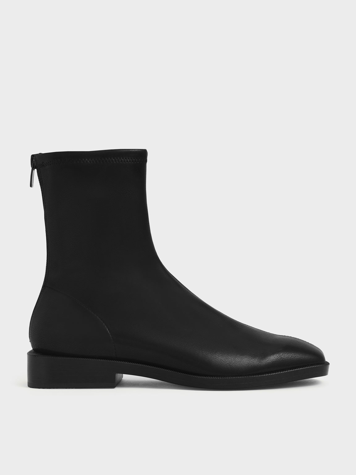 

Square Toe Zip-Up Ankle Boots, Black