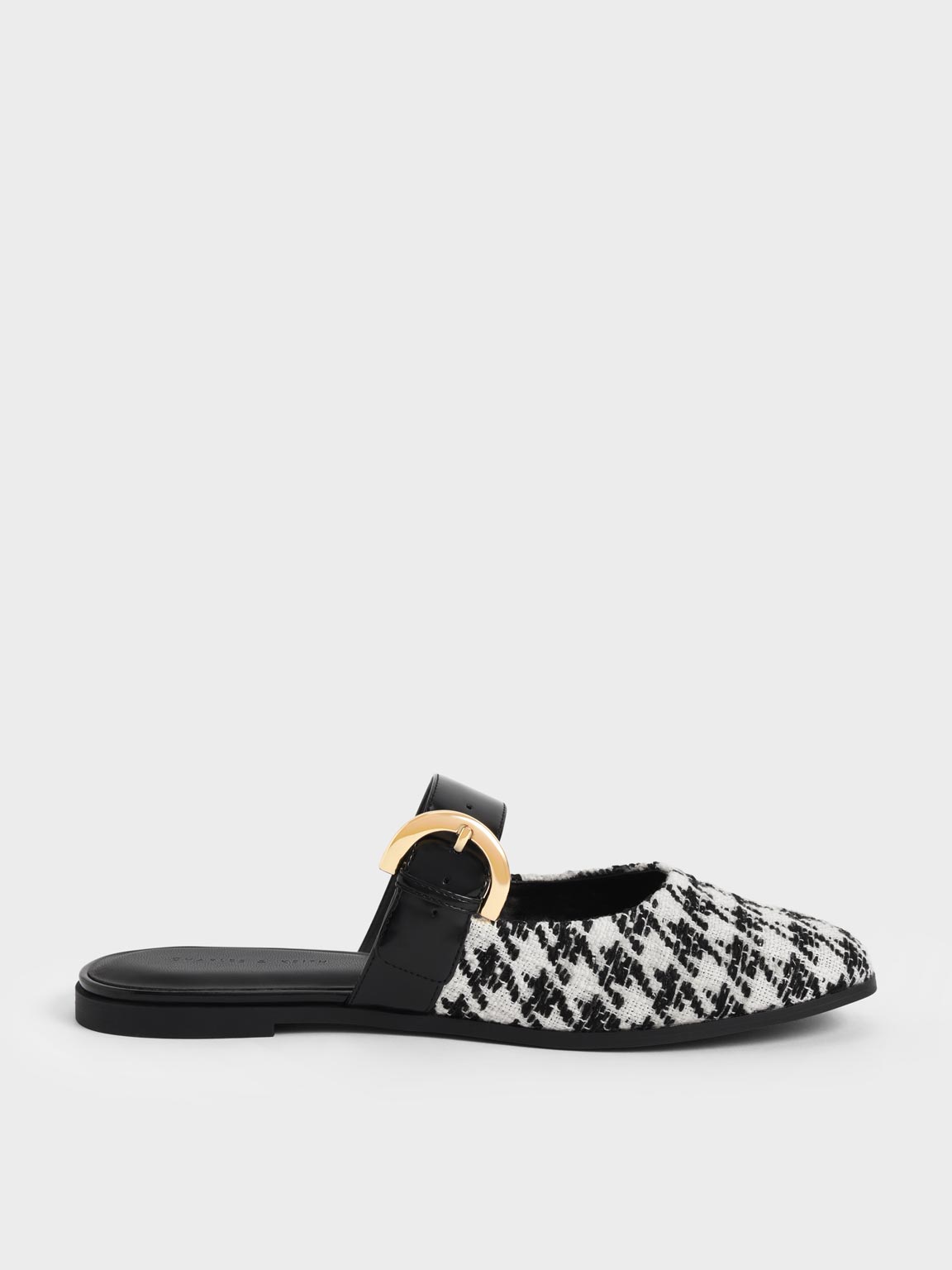 Houndstooth Buckled Flat Mules
