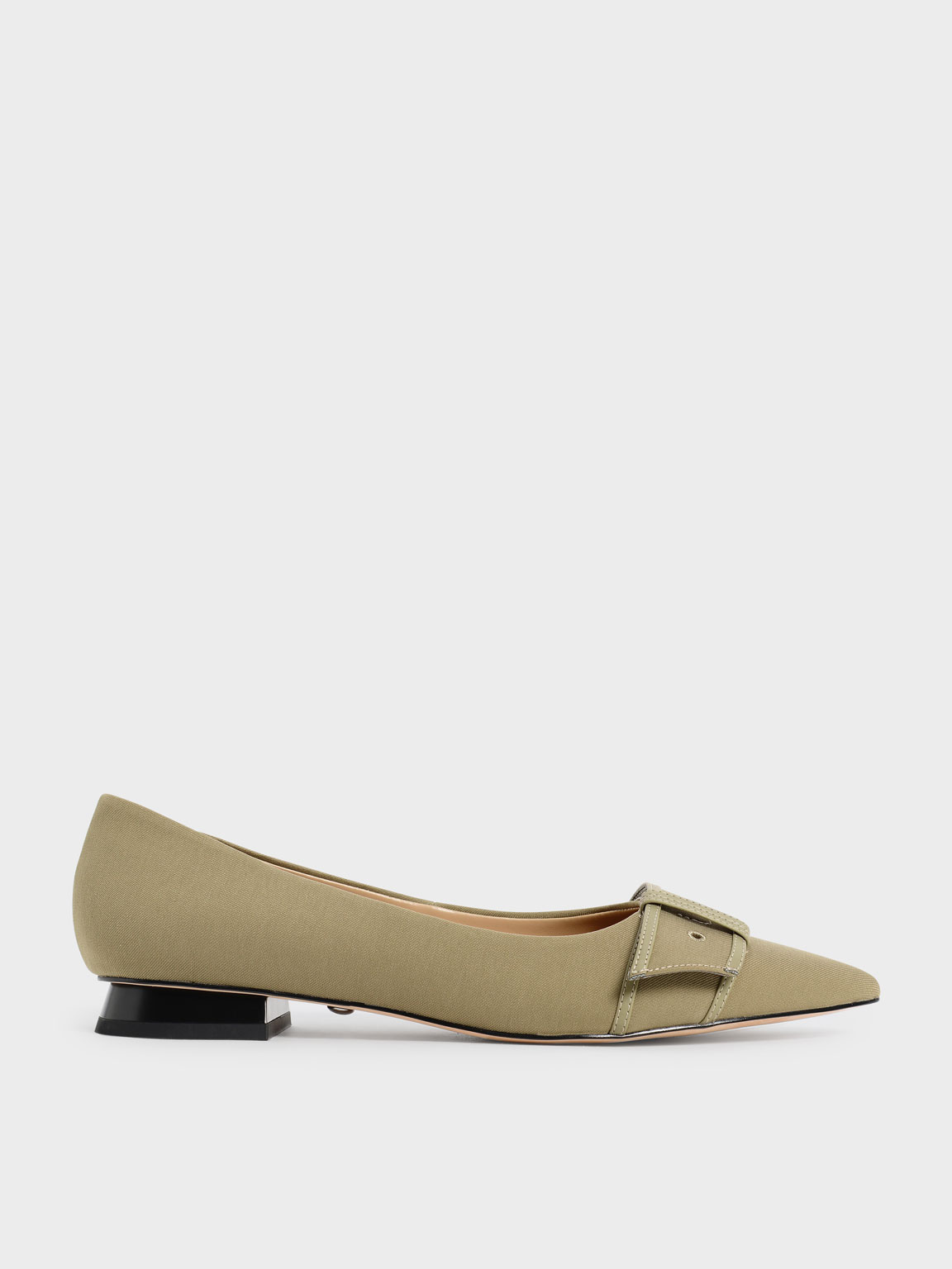 

Twill Eyelet-Embellished Ballerina Flats, Taupe