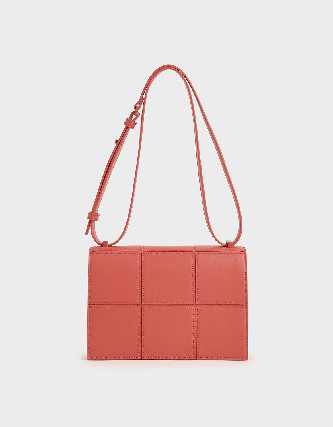 

Textured Panelled Shoulder Bag, Coral