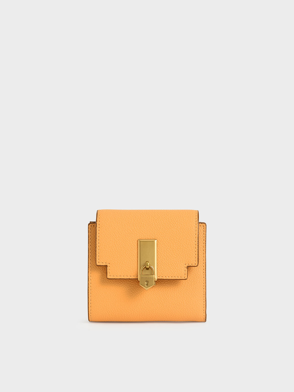 

Metallic Push-Lock Short Wallet, Mustard
