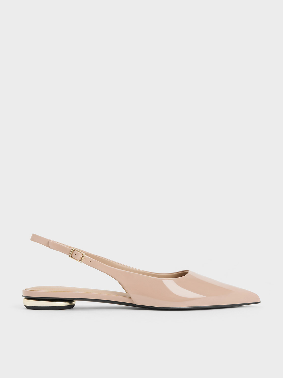 Charles & Keith Patent Pointed-toe Slingback Flats In Nude
