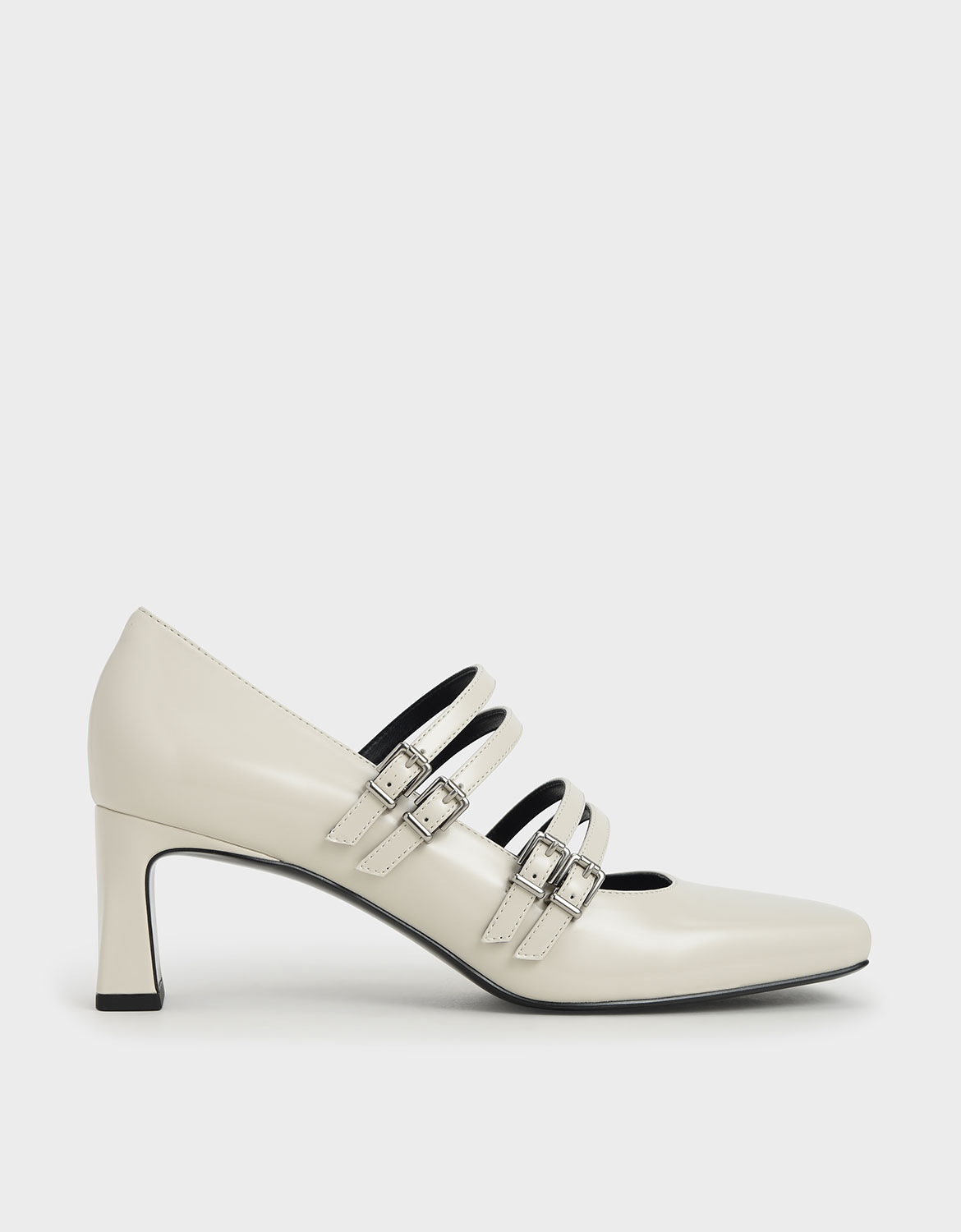 

Buckled Blade Heel Mary Janes, Chalk
