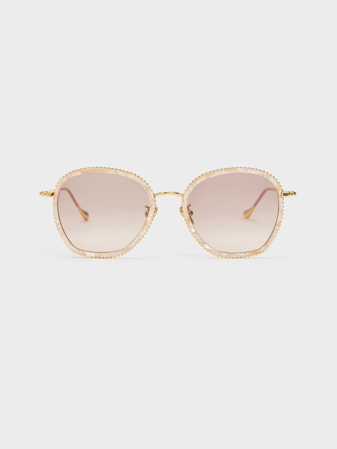 Charles & Keith Twisted Metallic Butterfly Sunglasses In Peach