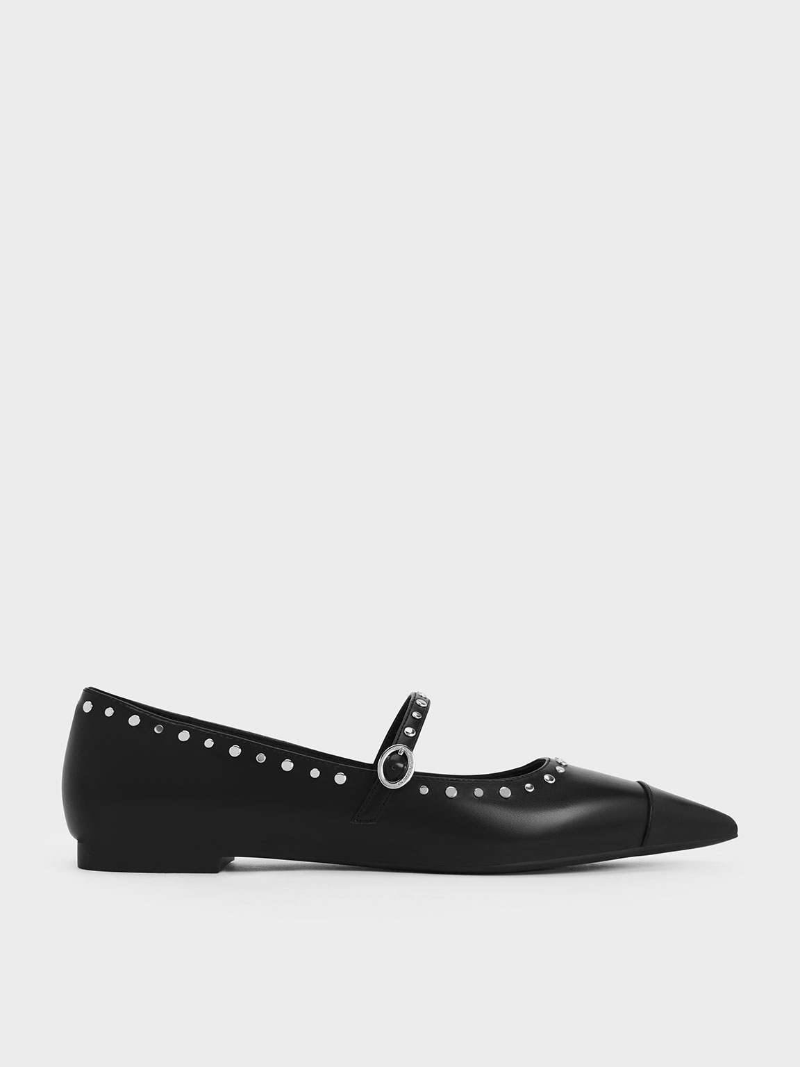 Studded Pointed-Toe Mary Jane Flats