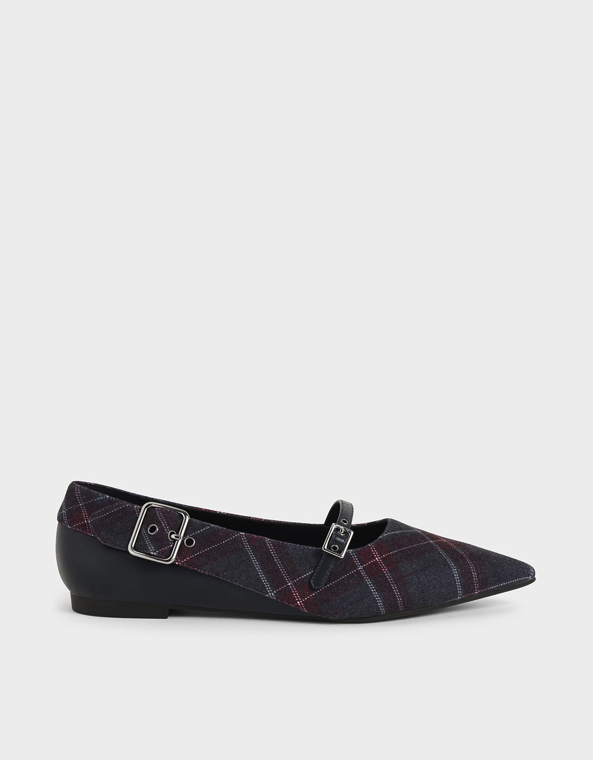

Buckle Detail Printed Mary Jane Flats, Dark blue